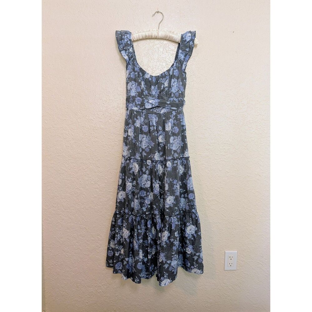 NWT Trixxi Francesca’s Christabel Blue Floral Midi Dress Wedding Guest Large L